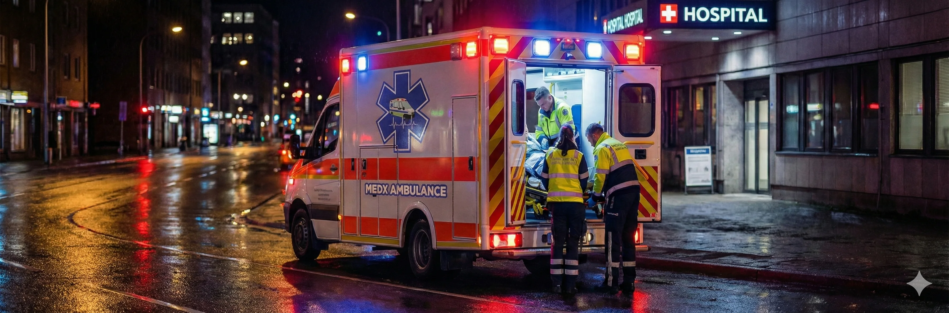Ambulancia en servicio nocturno